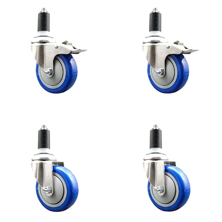 Service Caster 4 Inch 316SS Blue Poly Swivel 1-3/8 Inch Expanding Stem Caster Lock Brake, 2PK SS316TTLEX20S414-PPUB-BLUE-2-S-2-138